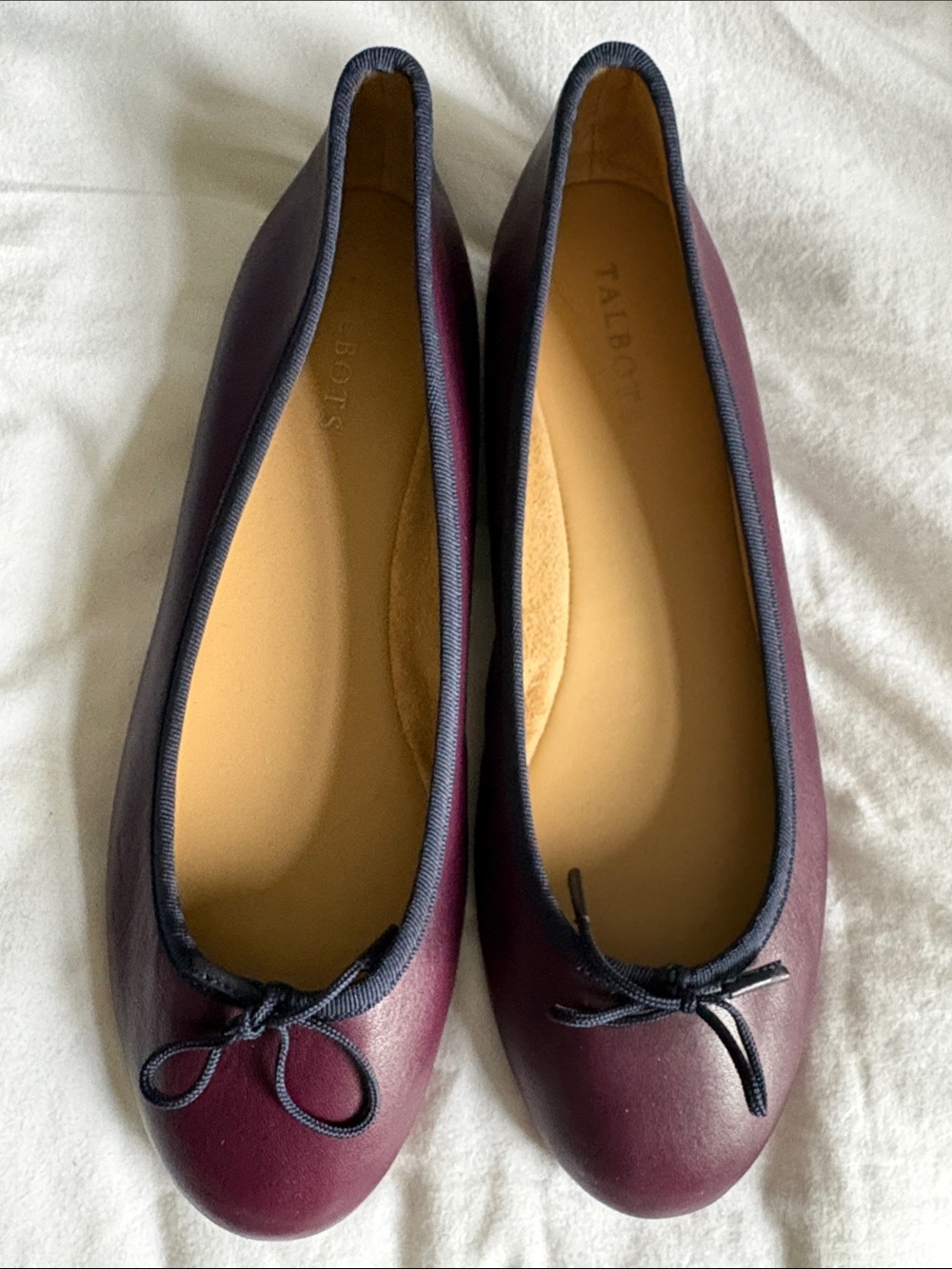 Talbots Burgundy Leather Ballet Flats with Navy Trim